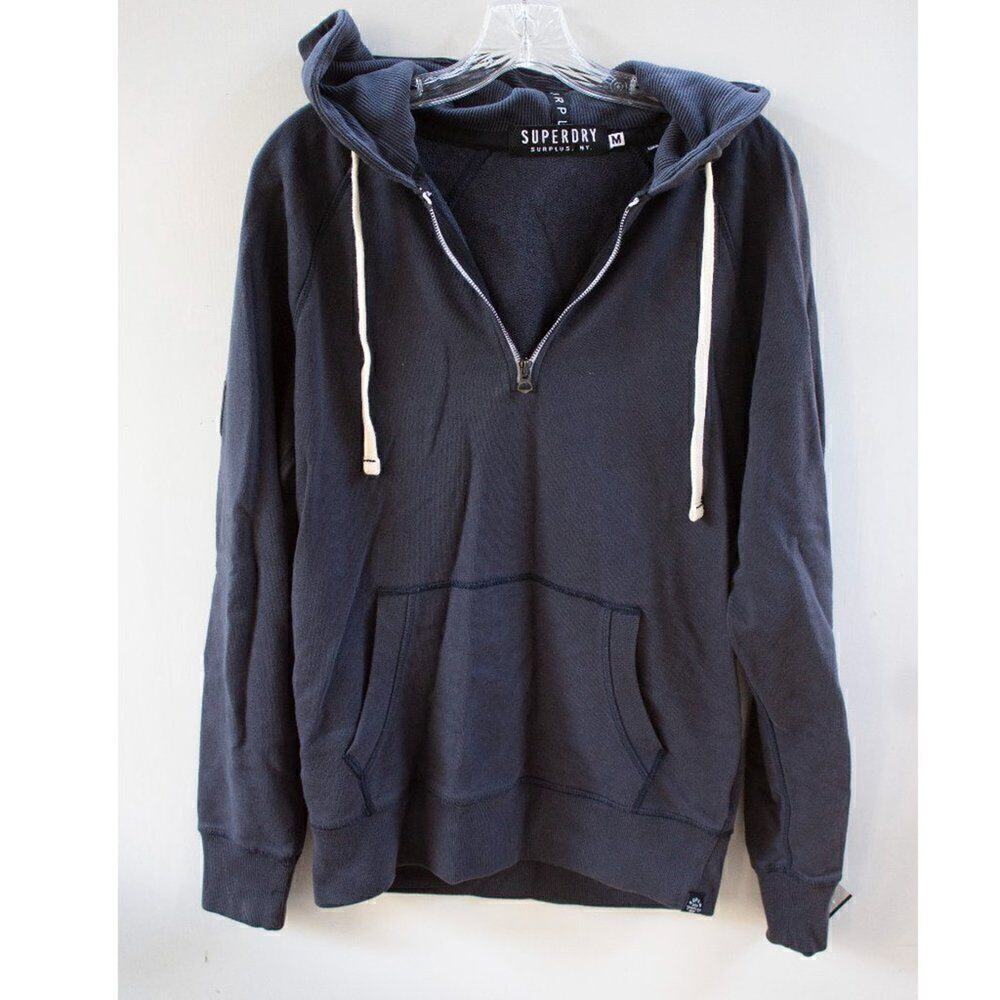 Superdry Men's 1/4‎ Zip Pullover Hoodie Blue Size Medium